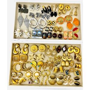Vintage Gold & Silver Tone Runway Modernist Clip On & Secure Back Earring Lot 46